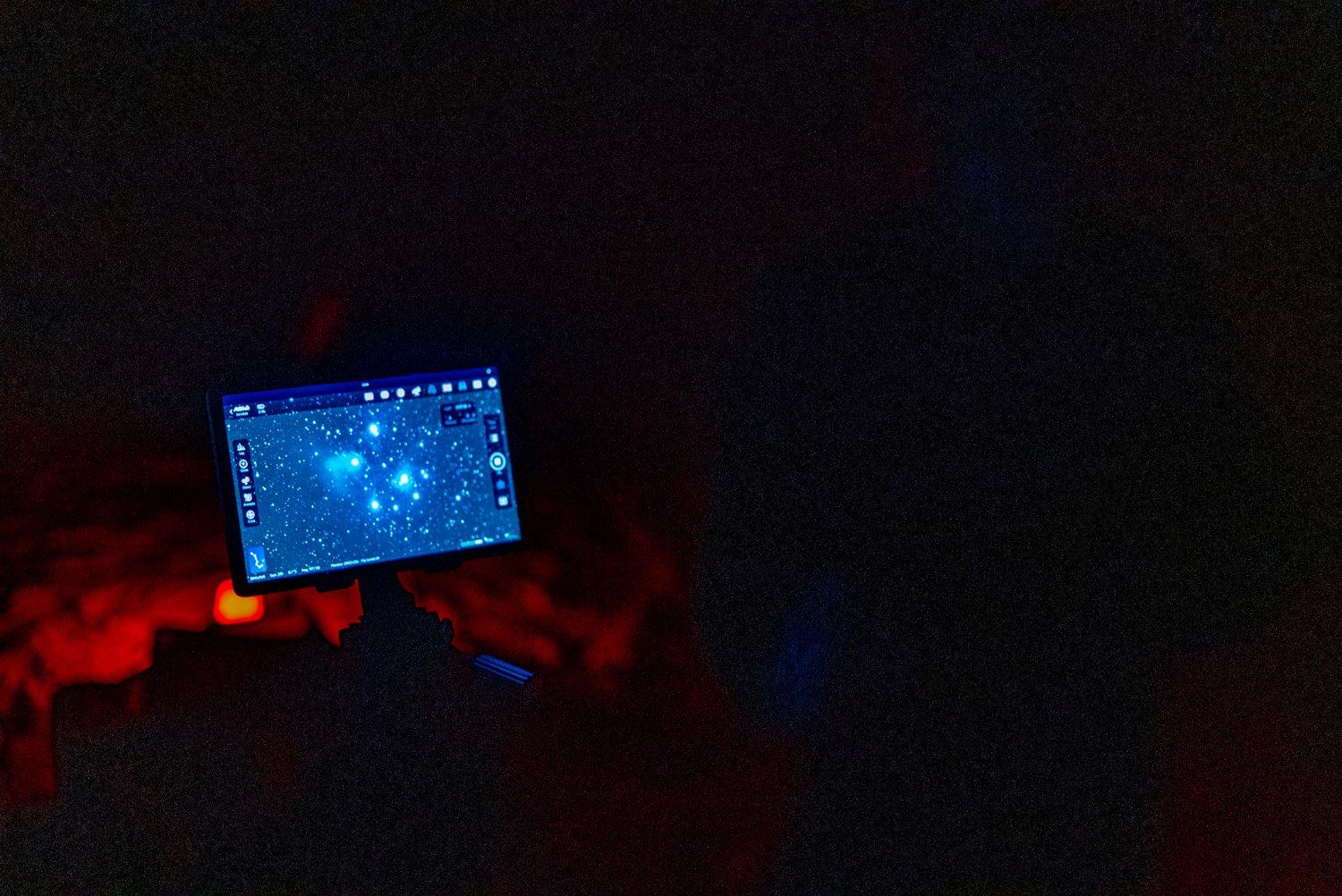Astrophotography star-map session under red light at Al Quaa