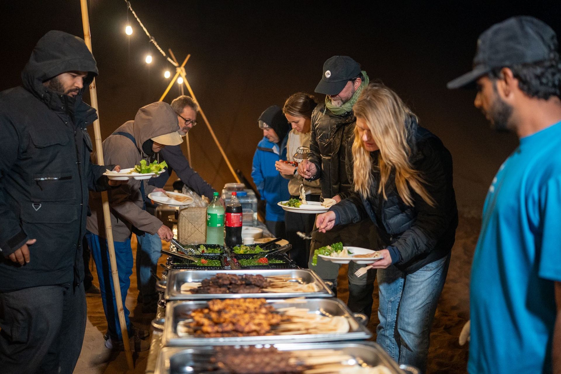 BBQ dinner cooked at camp on an Al Quaa desert trip