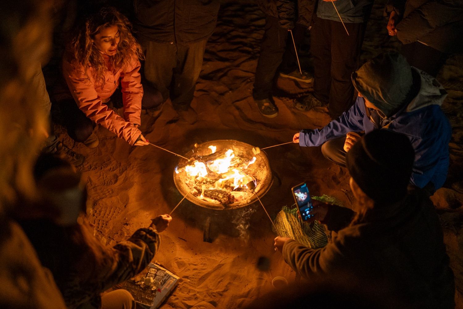 Bonfire on an Al Quaa camping trip with Arabian Wanderers